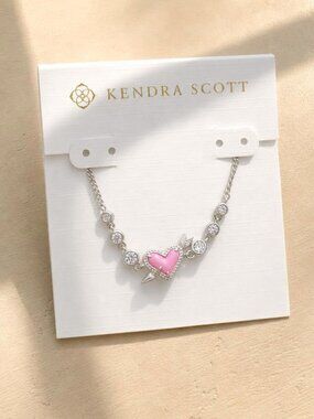 Kendra Scott Ari Heart Arrow Silver Pink Opalescent Resin Bracelet